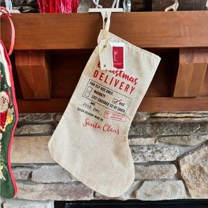 NWT Set of 4 Burlap Christmas Stockings “Nice” Use as stocking or gift sack